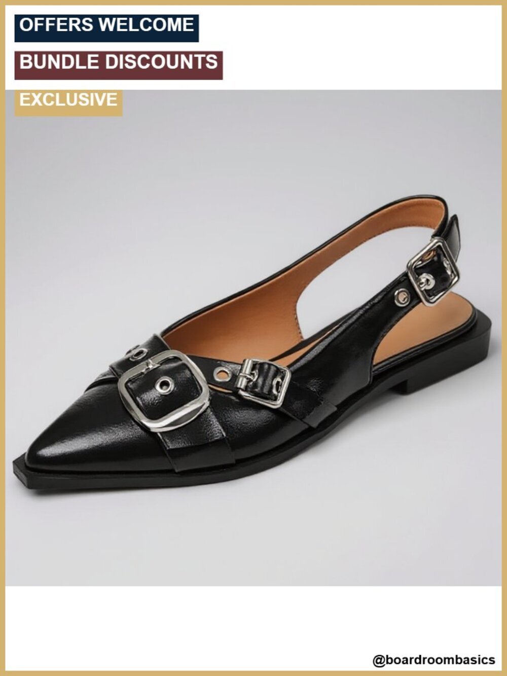 Patent Leather Slingback Flats Pointed Toe Low Heel Dress Shoes Comfortable
